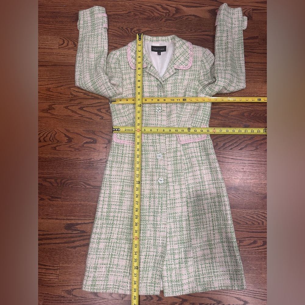 Isabel & Nina Elegant Green Tweed Women's Long Jacket and Skirt Suit, Size 2 - Picture 15 of 16